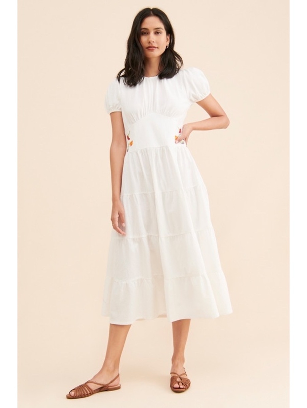 LISA SAYS GAH Madison Puff Sleeve Embroidered Tiered Dress